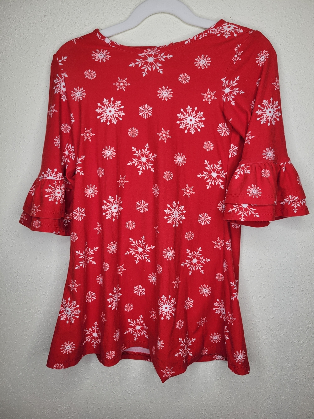 Girls Red Snowflake Ruffle-Sleeve Dress